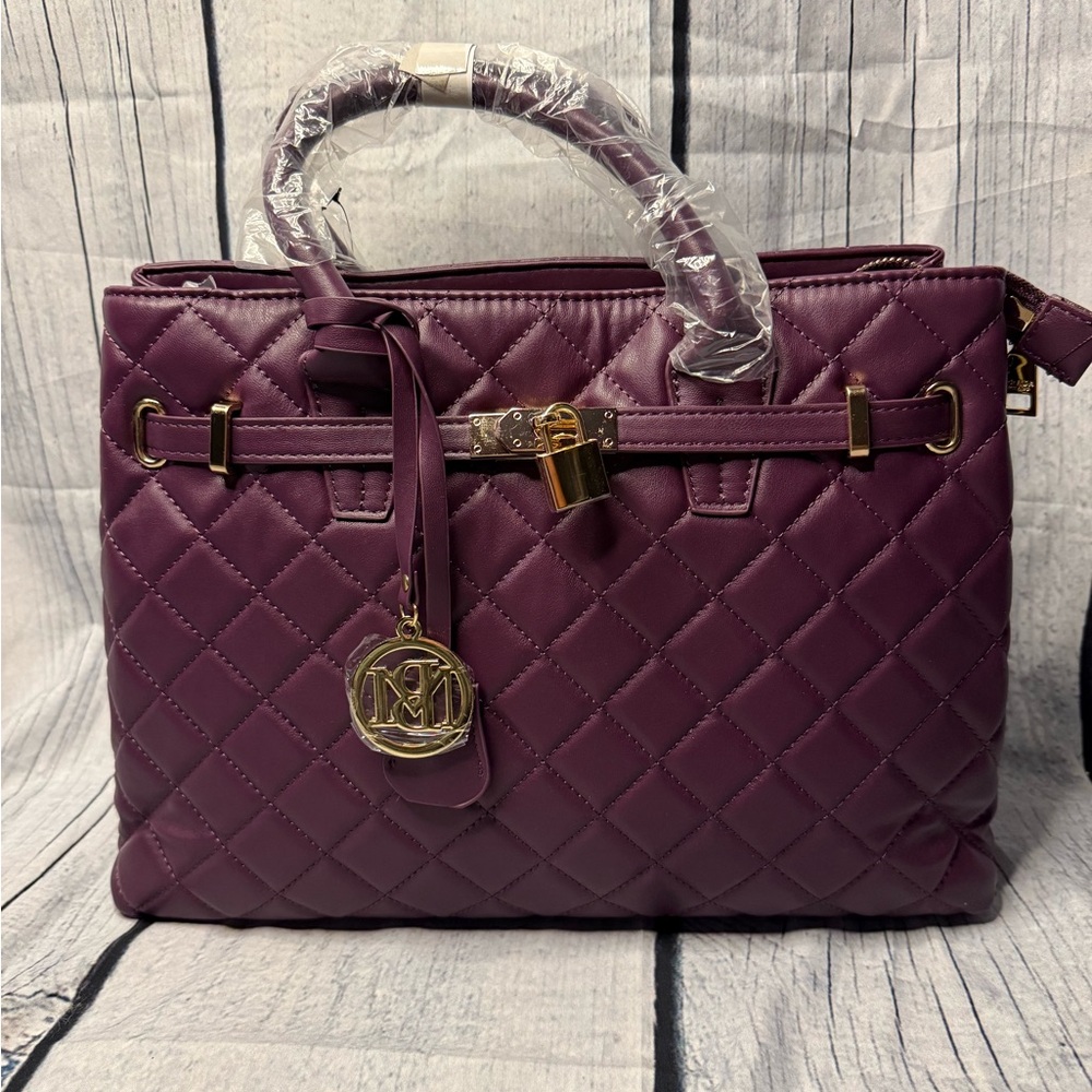Badgley Mischka Purple and Gold Quilted Satchel